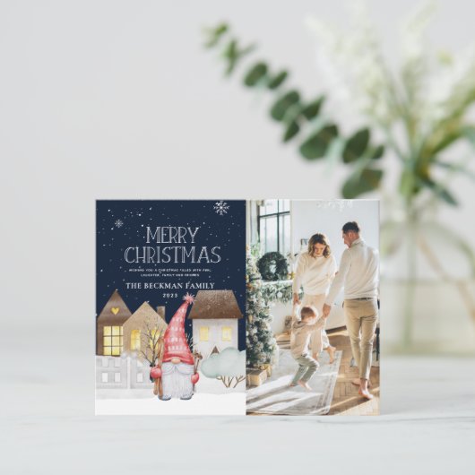 Niedliche Gnomes Winterschnee Frohe Weihnachten Fo (Stehend Vorderseite)