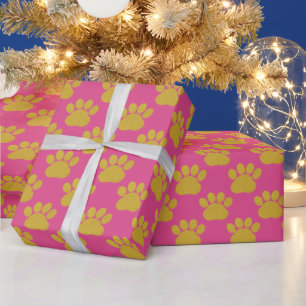Niedliche Gold Glitzer Paw Prints Pet Lovers Pink Geschenkpapier