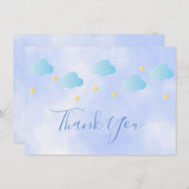Niedliche Gold Stars Blue Clouds Script Vielen Dan Dankeskarte (Vorne/Hinten)