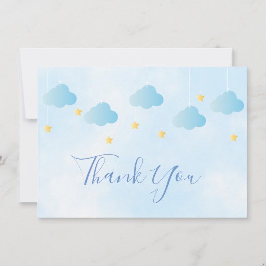 Niedliche Gold Stars Blue Clouds Script Vielen Dan Dankeskarte (Vorderseite)
