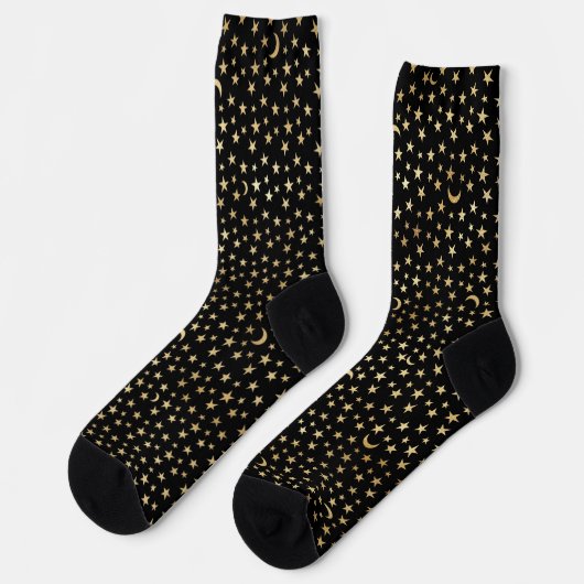 Niedliche Gold Stars Crescent Moons Muster Socken (Linkes Detail)