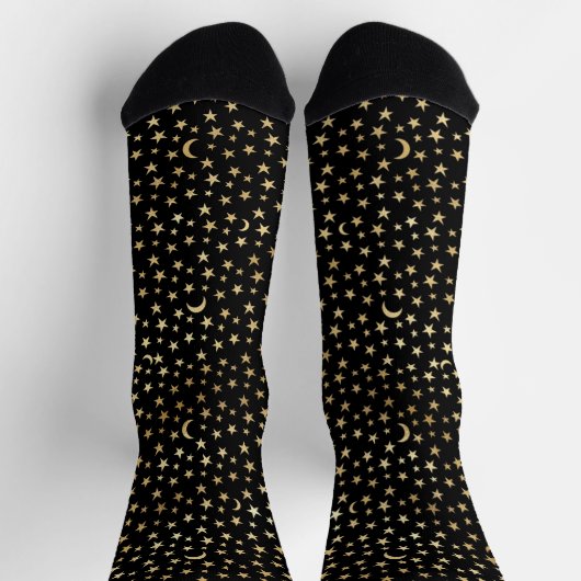 Niedliche Gold Stars Crescent Moons Muster Socken (Oben)