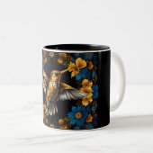 Niedliche Golden Hummingbirds auf Black & Blue Blu Zweifarbige Tasse (VorderseiteRechts)