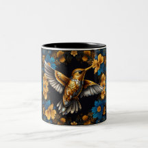 Niedliche Golden Hummingbirds auf Black & Blue Blu