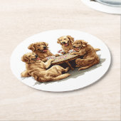 Niedliche Golden Retriever Hunde Spielkarten Runder Pappuntersetzer (Angewinkelt)