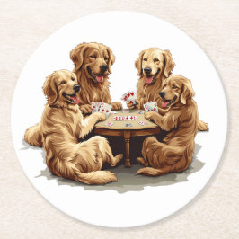 Niedliche Golden Retriever Hunde Spielkarten Runder Pappuntersetzer
