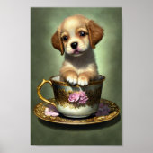 Niedliche Golden Retriever Welpe im Teacup Poster (Vorne)