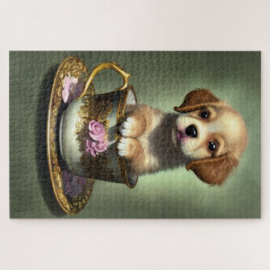 Niedliche Golden Retriever Welpe im Teacup Puzzle (Horizontal)