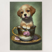 Niedliche Golden Retriever Welpe im Teacup