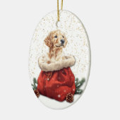 Niedliche Golden Retriever Welpe Weihnachtsgeschen Keramik Ornament (Links)