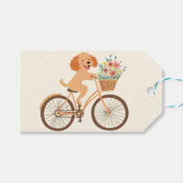 Niedliche Goldendoodle Dog Biking Spring Blumen Geschenkanhänger