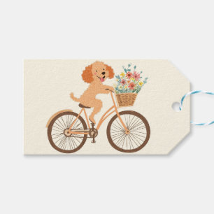 Niedliche Goldendoodle Dog Biking Spring Blumen Geschenkanhänger