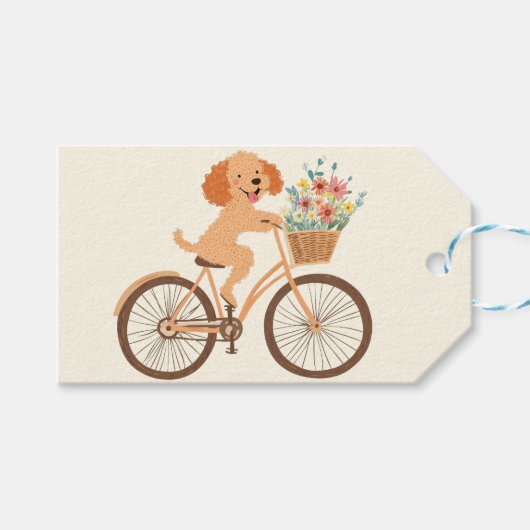 Niedliche Goldendoodle Dog Biking Spring Blumen Geschenkanhänger (Vorderseite (Horizontal))