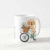 Niedliche Goldendoodle Dog Biking Spring Blumen Kaffeetasse (VorderseiteRechts)