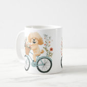 Niedliche Goldendoodle Dog Biking Spring Blumen Kaffeetasse (Vorderseite Links)