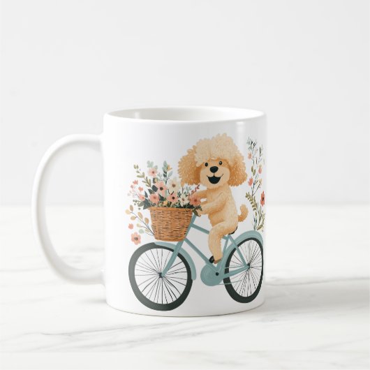 Niedliche Goldendoodle Dog Biking Spring Blumen Kaffeetasse (Links)