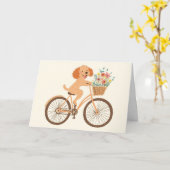 Niedliche Goldendoodle Dog Biking Spring Blumen Karte (Gelbe Blume)