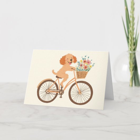Niedliche Goldendoodle Dog Biking Spring Blumen Karte (Vorderseite)