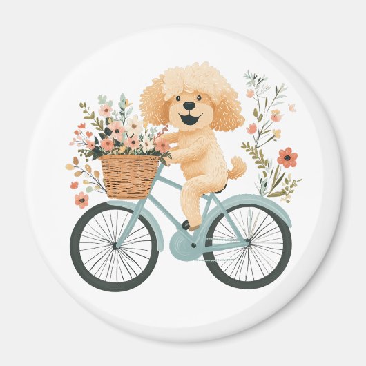 Niedliche Goldendoodle Dog Biking Spring Blumen Magnet (Vorne)