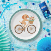 Niedliche Goldendoodle Dog Biking Spring Blumen Pappteller (Party)