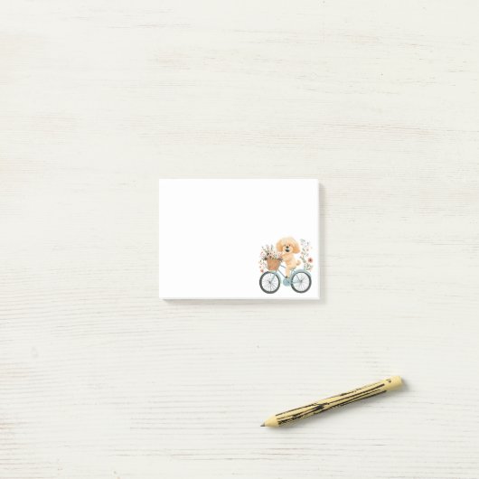 Niedliche Goldendoodle Dog Biking Spring Blumen Post-it Klebezettel (Auf Schreibtisch)