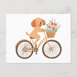 Niedliche Goldendoodle Dog Biking Spring Blumen Postkarte
