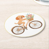 Niedliche Goldendoodle Dog Biking Spring Blumen Runder Pappuntersetzer (Angewinkelt)