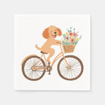 Niedliche Goldendoodle Dog Biking Spring Blumen