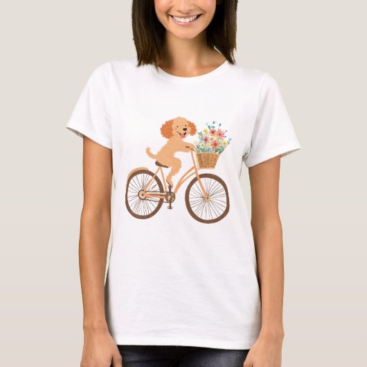 Niedliche Goldendoodle Dog Biking Spring Blumen T-Shirt (Vorderseite)