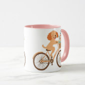 Niedliche Goldendoodle Dog Biking Spring Blumen Tasse (VorderseiteRechts)