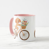 Niedliche Goldendoodle Dog Biking Spring Blumen Tasse (Vorderseite Links)