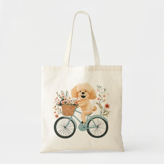 Niedliche Goldendoodle Dog Biking Spring Blumen Tragetasche (Vorne)