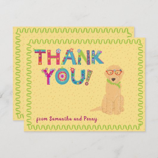 Niedliche Goldendoodle Spaß Blumenbriefe Dankeskarte (Vorne/Hinten)