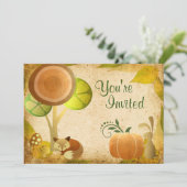 Niedliche Goldene Herbstwoodlaner Geburtstagsparty Einladung (Stehend Vorderseite)