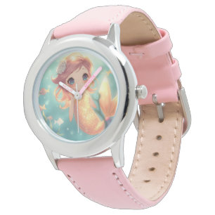 Niedliche goldene Meerjungfrau in der Unterwasserw Armbanduhr