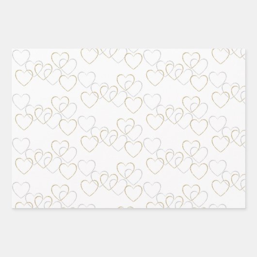 Niedliche goldene und silberne Herzklänge auf Weiß Geschenkpapier Set (Vorderseite 3)