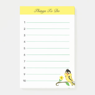 Niedliche Goldfinch-Birdy-Dinge zu tun Post-it Klebezettel