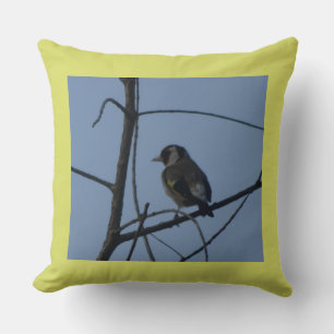 Niedliche Goldfinch im Baumwurzelpilz Kissen