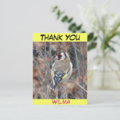 Niedliche Goldfinch-Kust. Text DANKEN SIE Postkart Postkarte (Stehend Vorderseite)