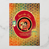 Niedliche GOLDFOLIE Rette indischer PUTTER Datum F Folieneinladung (Vorderseite)