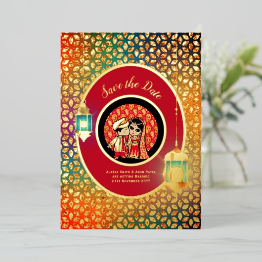 Niedliche GOLDFOLIE Rette indischer PUTTER Datum F Folieneinladung (Stehend vorne)