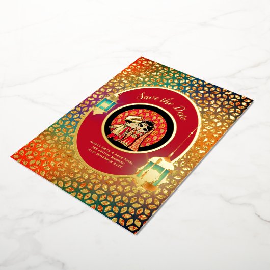 Niedliche GOLDFOLIE Rette indischer PUTTER Datum F Folieneinladung (Gedreht)