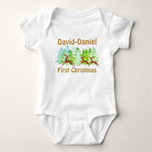 Niedliche goldgrüne Bäume Deers Baby First Christm