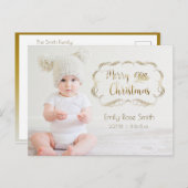 Niedliche Goldkalligraphie Erste Weihnachtsfotokar Feiertagspostkarte (Vorne/Hinten)