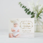 Niedliche Goldkalligraphie Erste Weihnachtsfotokar Feiertagspostkarte (Stehend Vorderseite)