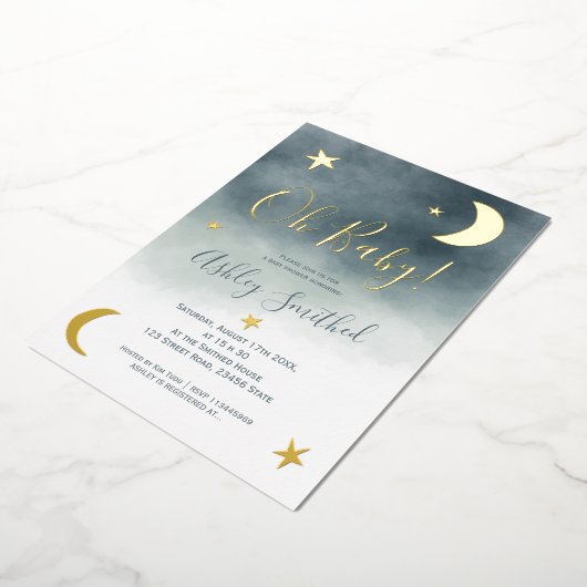 Niedliche Goldmedaille Sterne Blaue Aquarelltuchdu Folieneinladung (Gedreht)