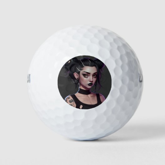 Niedliche Goth Girl mit Buns und Tattoos Golfball (Vorderseite)