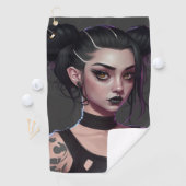 Niedliche Goth Girl mit Buns und Tattoos Golfhandtuch (Insitu)