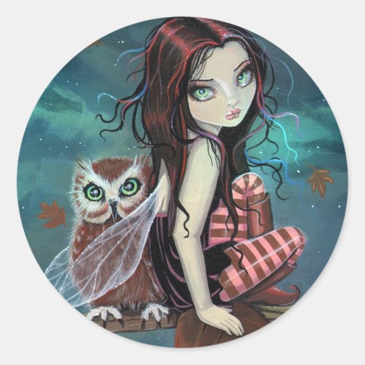 Niedliche Gothic Fairy and Owl Fantasy Art Sticker (Vorderseite)