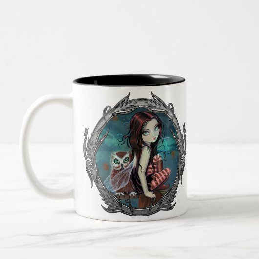 Niedliche Gotische Fairy and Owl Fantasy Kunst Tas Zweifarbige Tasse (Links)